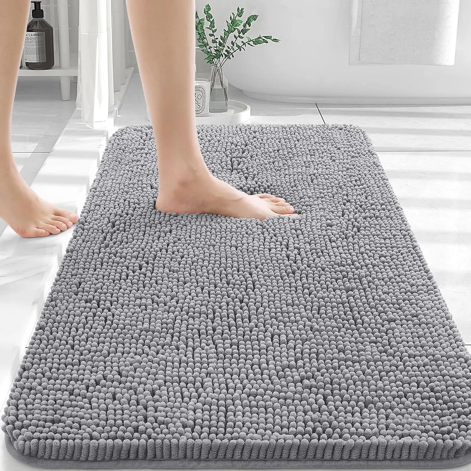 Badezimmerteppiche, extra weich, saugfähig, Chenille-Badteppiche, Gummiunterseite, schnell trocknend, maschinenwaschbar, Badematten für Badezimmer, Bodenwanne