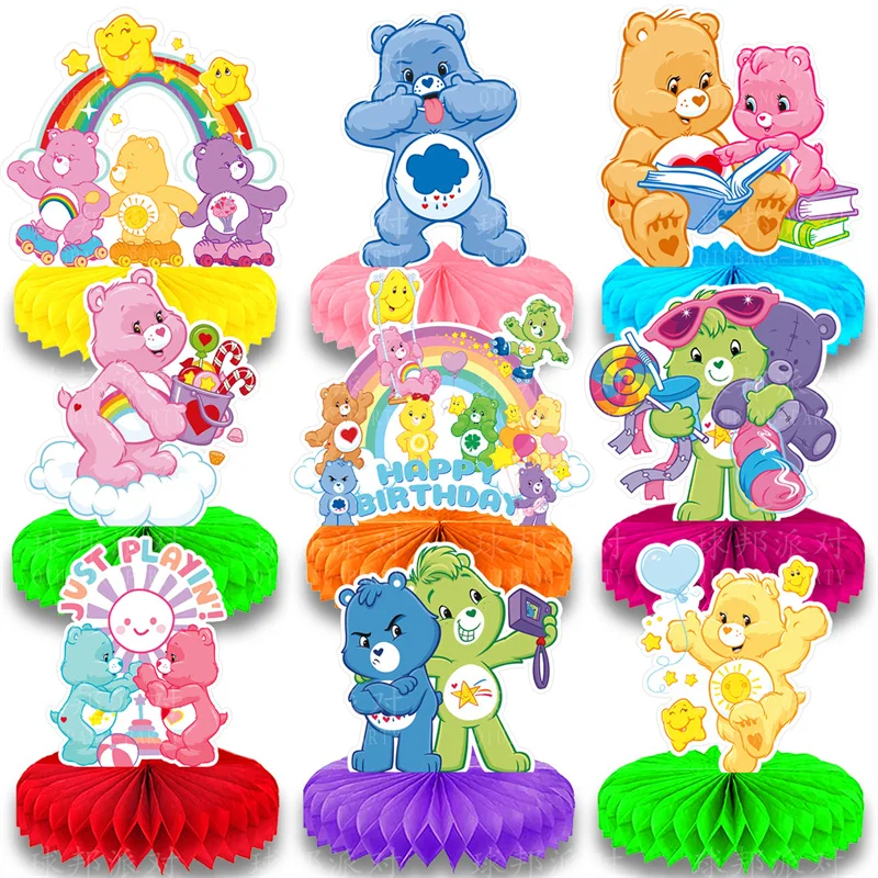 

New 9 Pieces Love Bear Birthday Party Decoration Kids Party Supplies Cupcake Decoration Background Centerpiece