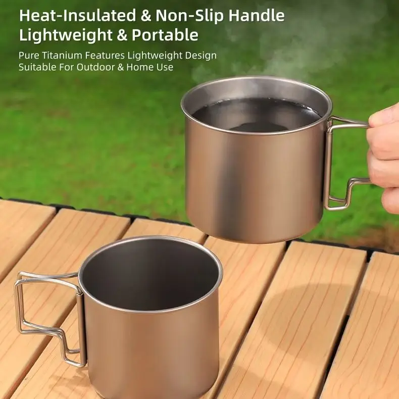 

Outdoor Pure Titanium Water Cup Camping Cookware Titanium Cup Foldable Handle Single-Layer Cup Portable Water Bottle