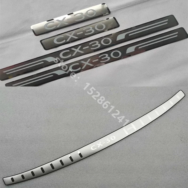 Stainless Steel Rear Bumper Protector Sill Trunk Tread Plate Trim Scuff Plate/Door Sill For MAZDA CX-30 CX30 2019 2020-2024