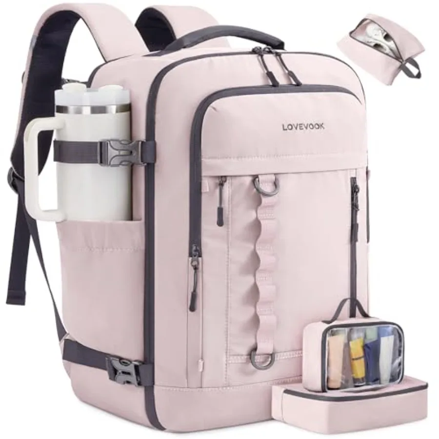 

40L Travel Backpack for Men Women, Waterproof Carry On Backpack for Work and Travel, Flight Approved Personal Item with 3 Packi