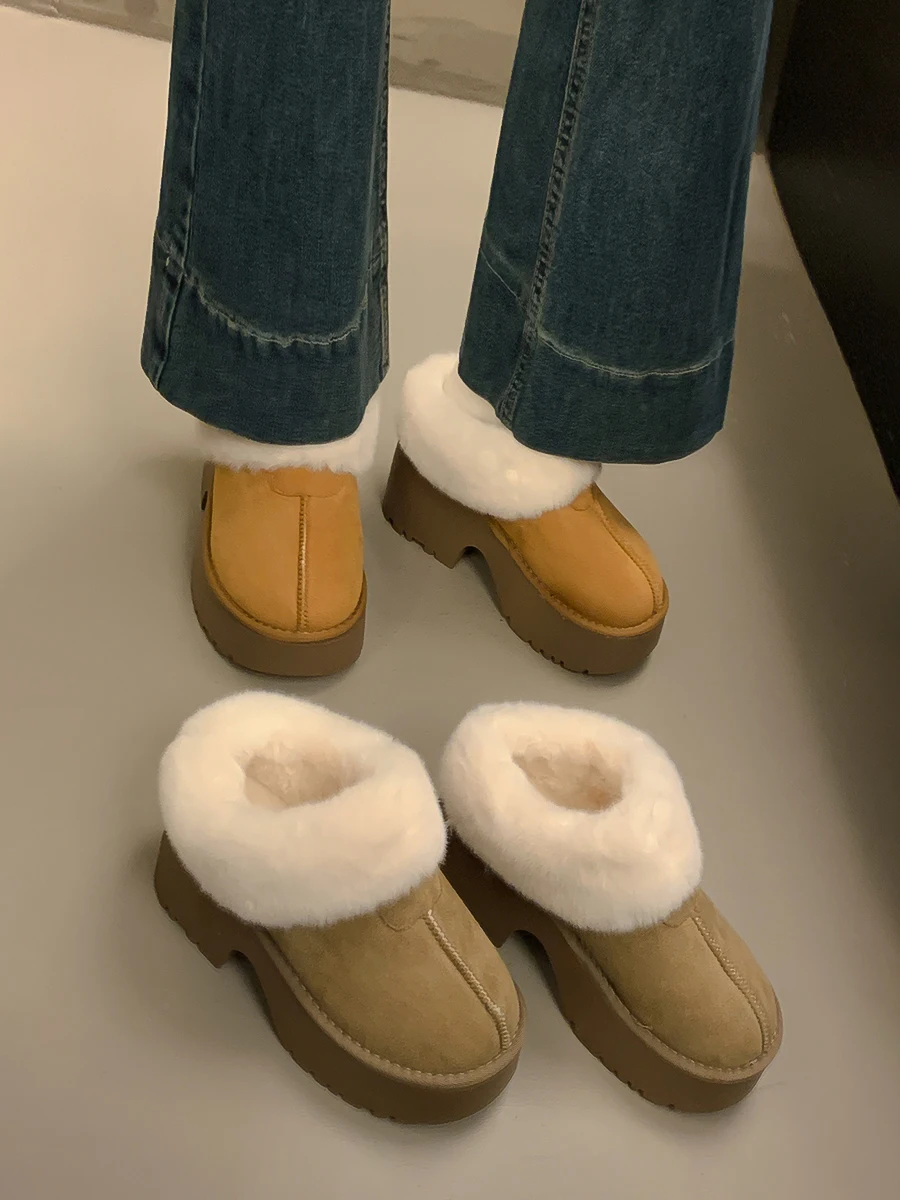 Pantoufles temporelles à talons pour femmes, tongs en fourrure, chaussures d'hiver, pantoufles à plateforme Parker, pantoufles hautes en peluche, nouvelles diapositives en microcarence, 2024