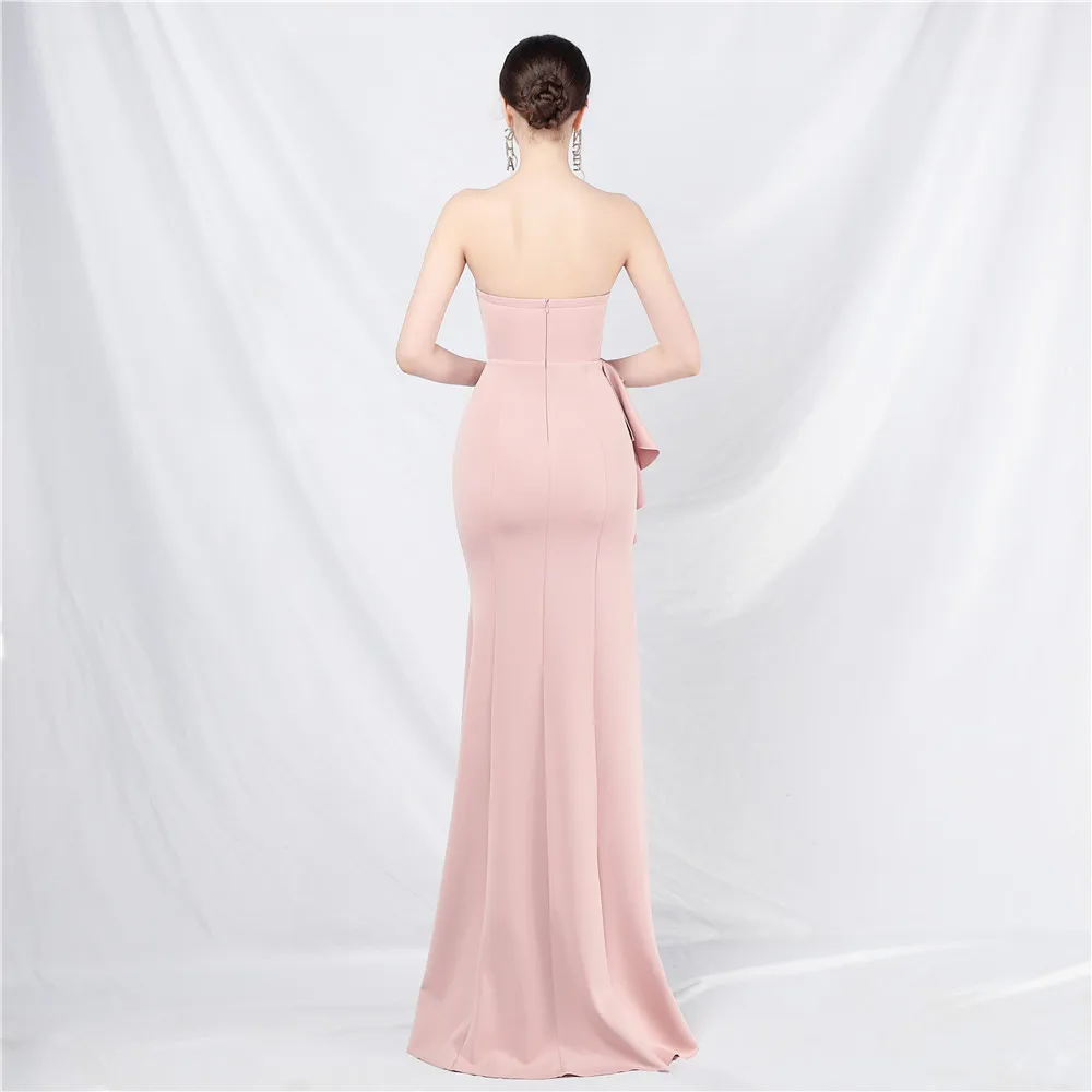 Sladuo Women Elegant Sexy Strapless Maxi Cocktail Dress With Bow Ruffles Split Evening Celebrity Club Dresses image 6