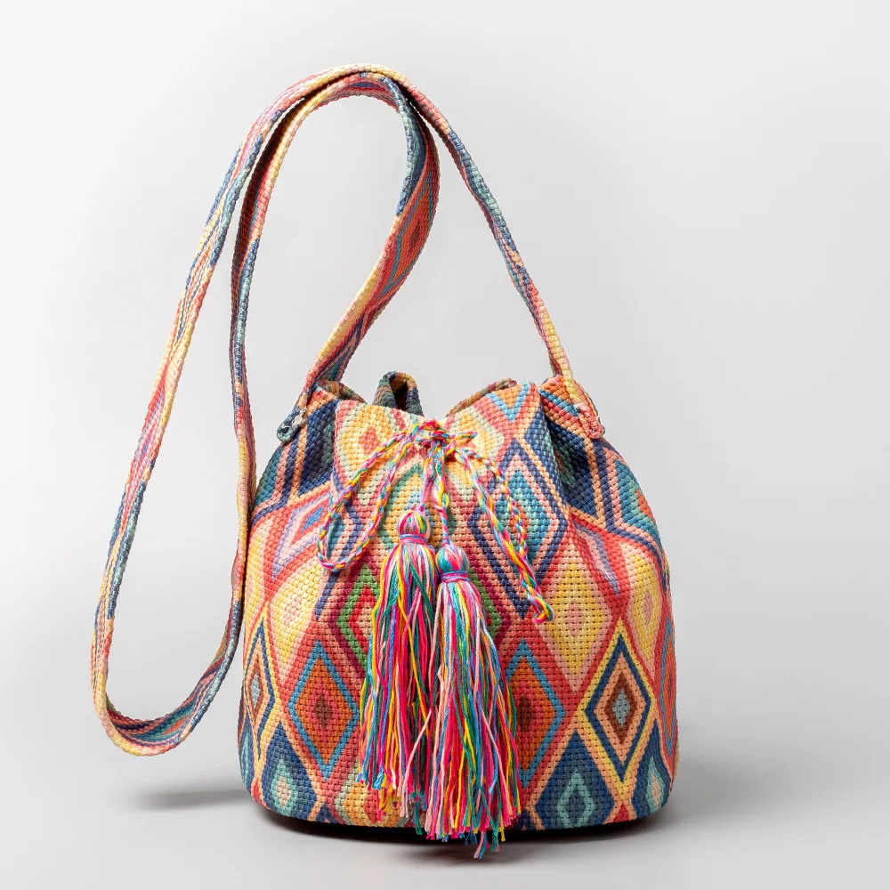 Crossbody Bucket Bag Bohemian National Sail Cloth Bag Women's Print New Canvas Commuter Bag