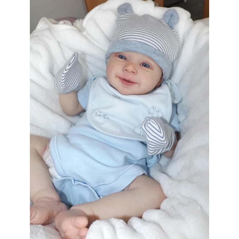 45cm Reborn Dolls Sebastian Smile Baby Boy Soft Cuddle Body Lifelike Hand-drawn Skin Visible Veins Doll Toys for Kids