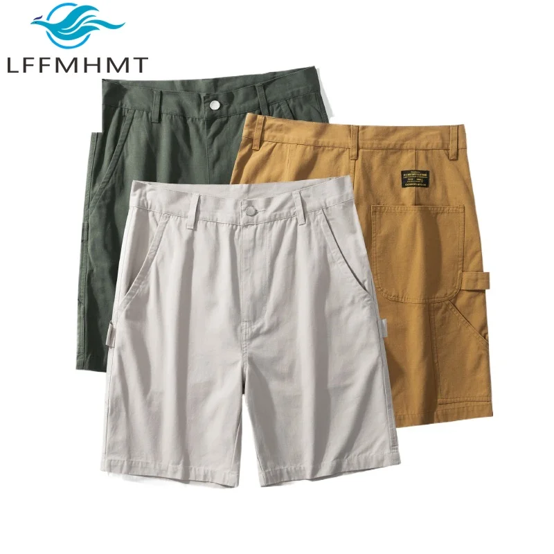 100% Cotton Unisex Shorts Summer Fashion Men's Japan Style High-end Solid Color Multi-Pocket Outdoor Climing Canva Cargo Shorts