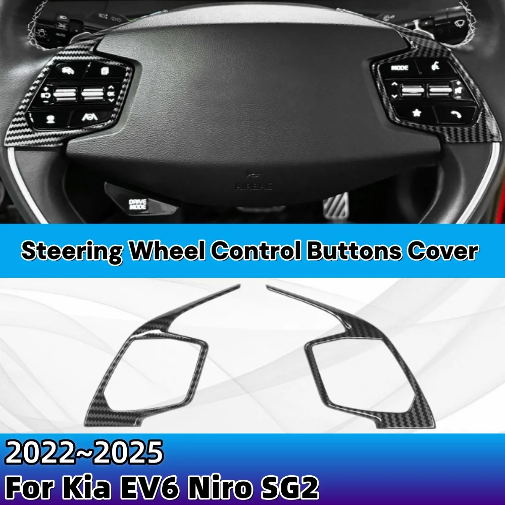 

For Kia EV6 Niro SG2 2pcs Carbon Fiber Style Inner Steering Wheel Button Frame Trim Cover Car Styling ABS Plastic Decoration