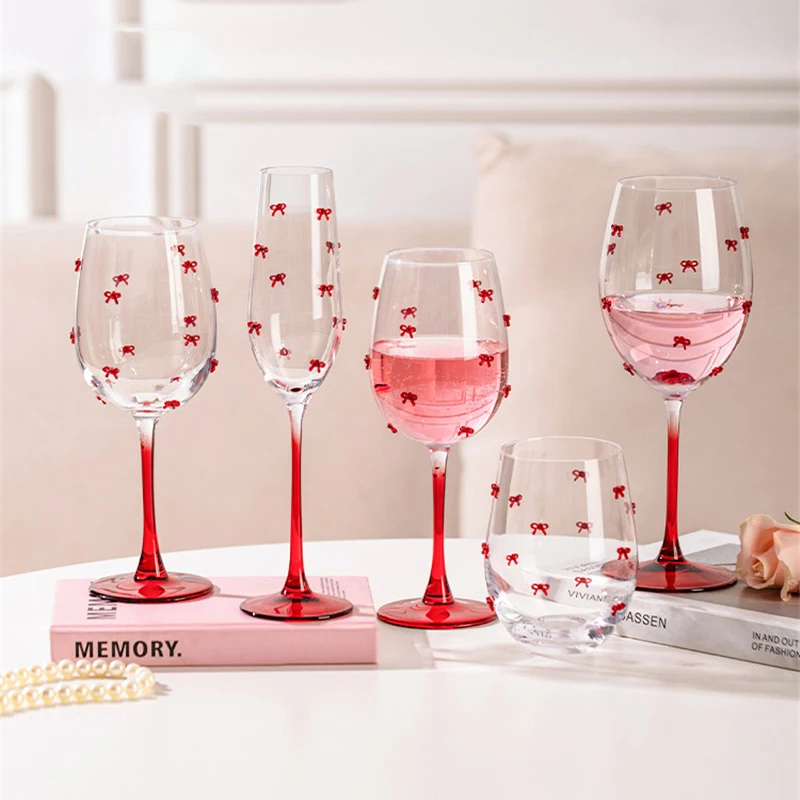 

Red Bowknot Goblet Wine Glass Wedding Gift Champagne Wine Cups Glass Elegant Party Drinkware Creative Glasses for Cocktails