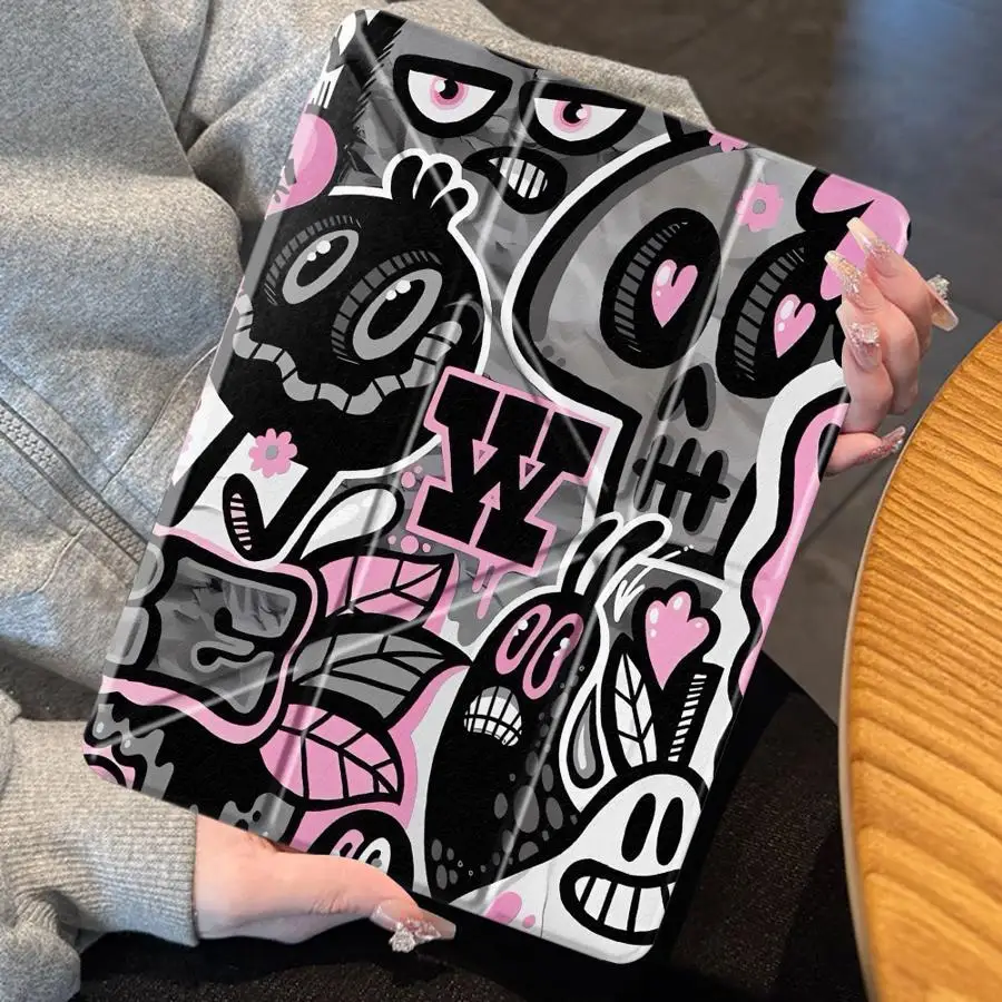 Pink Graffiti Doodle Art Holder Cover Tablet Case For iPad Pro 2025 11th 10th 9th 8th 7th 12.9inch Mini 6 7 Air 4 5 M3 M2 1