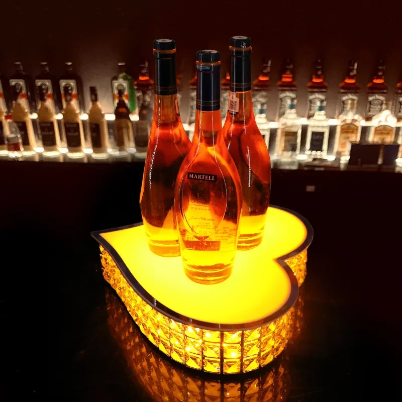 Bar KTV luminous holder crystal round heart-shaped foreign red wine base XO wine rack display stand LED holder