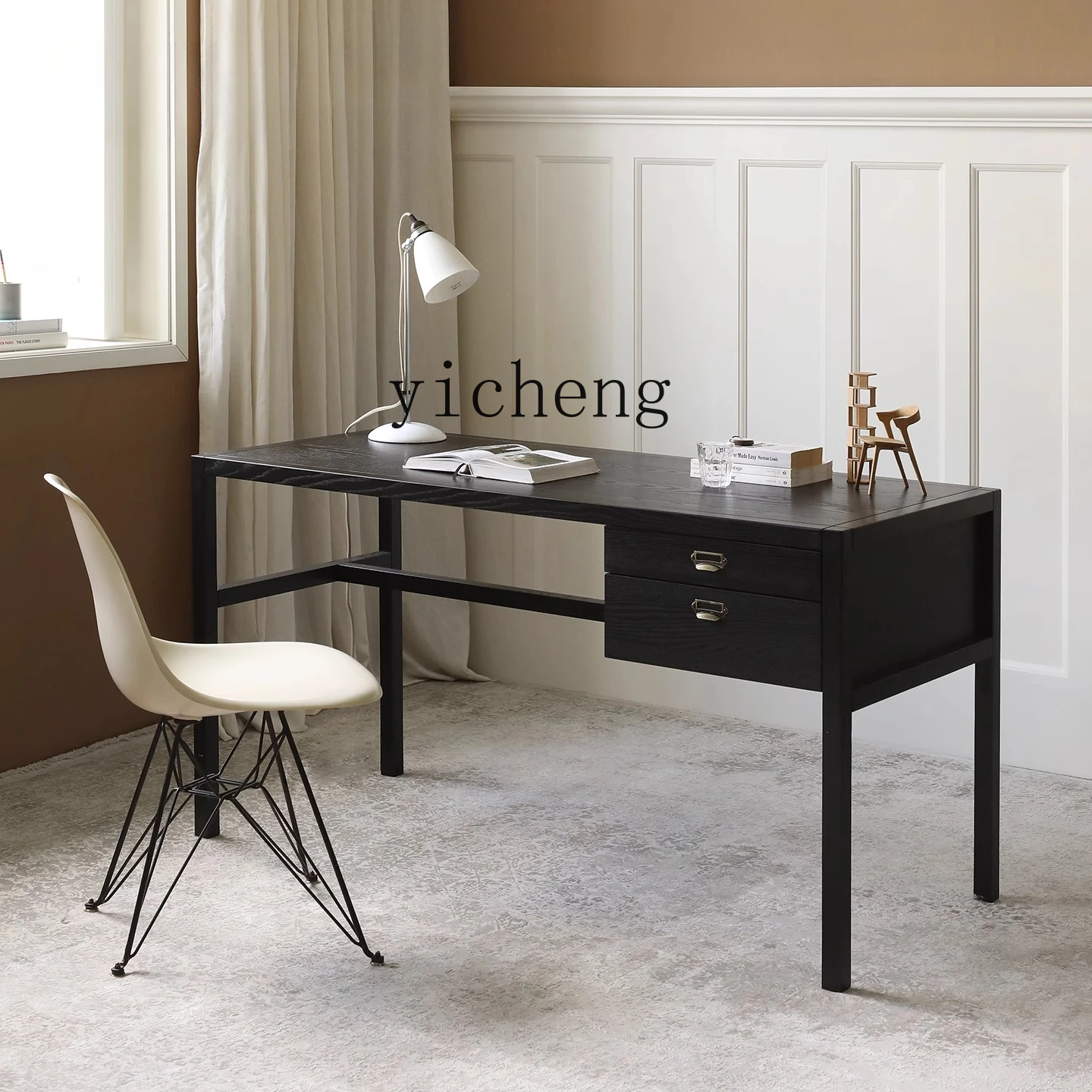 

LSL Nordic Style Vintage Retro Black Walnut Solid Wood Desk Office Desk