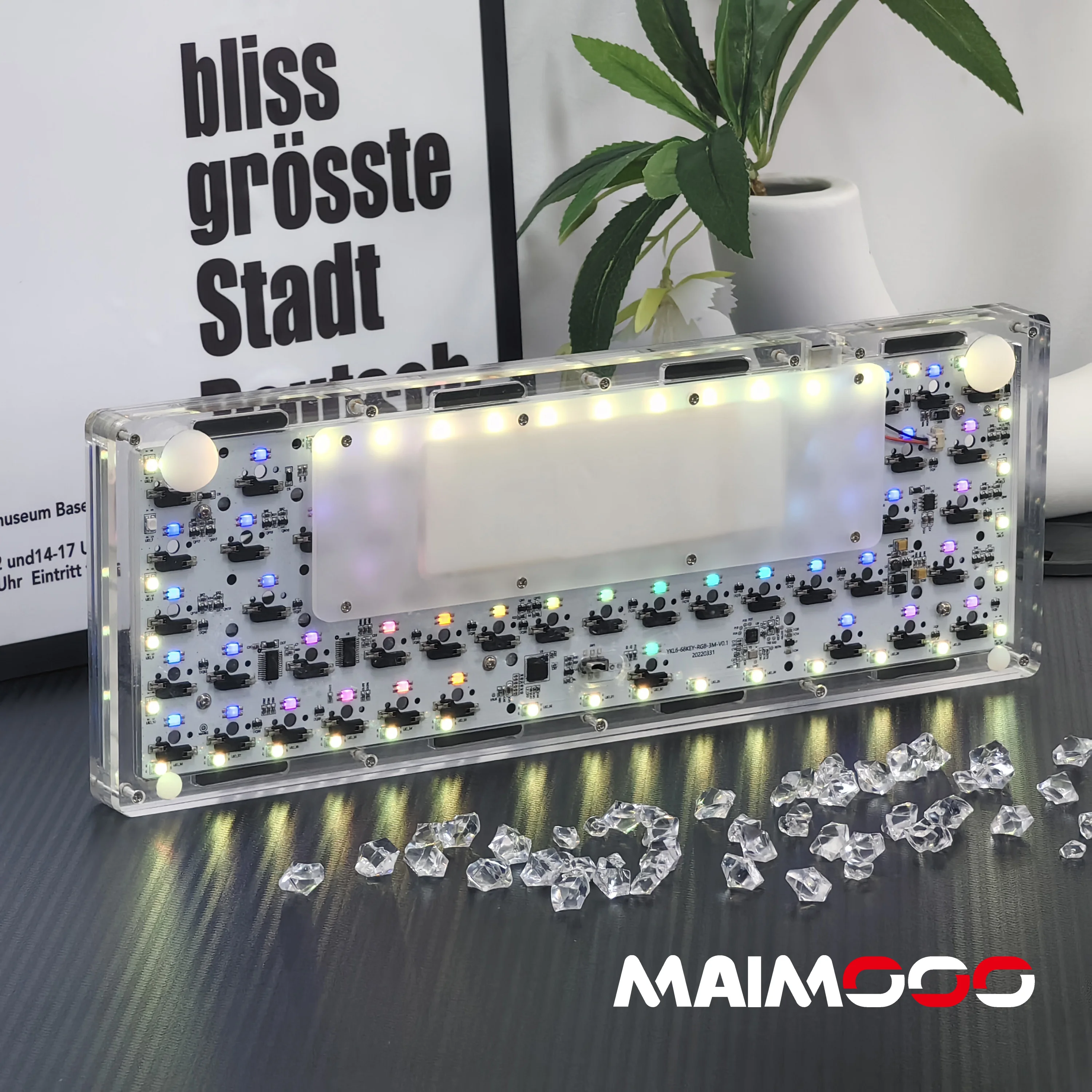 MAIMOOO TK68 Mechanical Keyboard Kit Acrylic Ice Trsanslucent 3 Mode /2.4G/Bt/Wired 68Keys North RGB Gasket Hot Swap Diy Kit