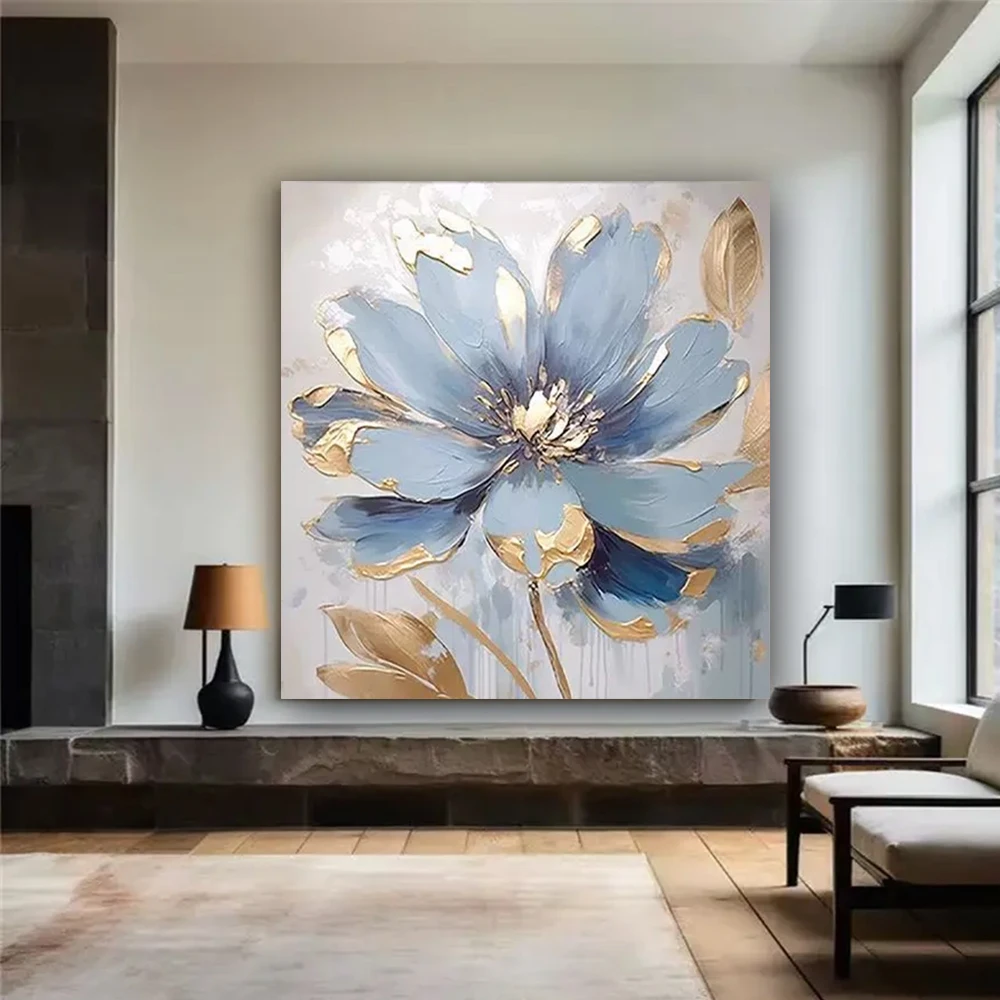 نقية رسمت باليد مجردة النفط اللوحة سميكة محكم البوب الفن الأبيض الأزرق قماش اللوحة لغرفة المعيشة ديكور المنزل اللوحة