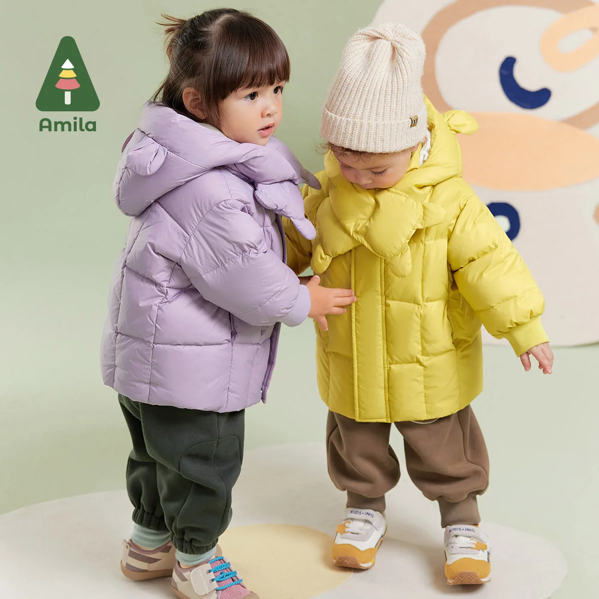 Amila Baby Children Down Jacket 2024 Winter New Multicolour Hooded Fleecing Cosy Cute Warm  Baby Clothing