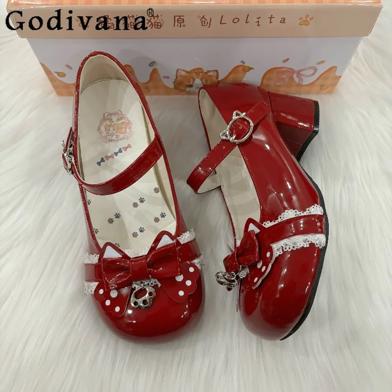 

Japanese Original Lolita Sweet Cartoon Doll Style High Heels Round Toe Chunky Heel Daily Versatile Cute Girl Mary Jane Shoes