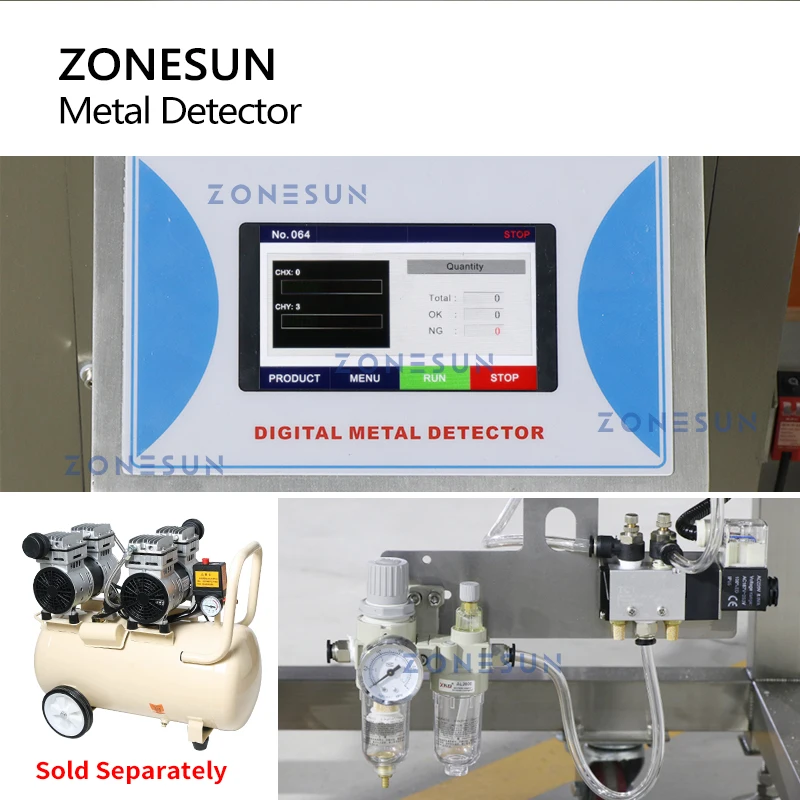 ZONESUN ZS-MD1 للكشف عن المعادن مدقق سلامة الأغذية الفيروسية غير فرروس الصلب النجاسة رفض رفض بن عملية الإنتاج