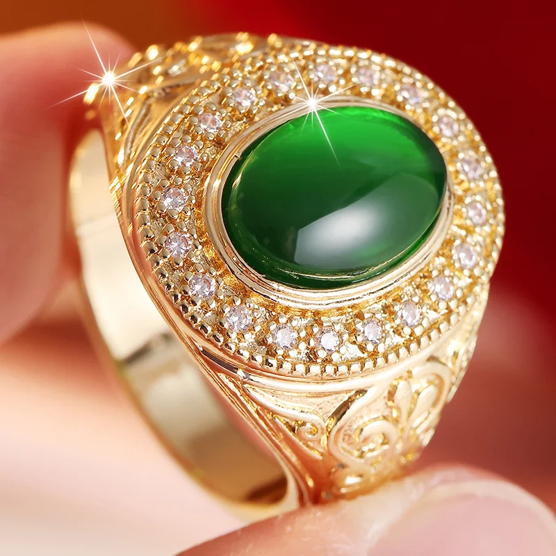 Women's Vintage Palace Style Ring Inlay Gree Synthetic Zircon Double Layered Surround Ring Elegant Exquisite Party Jewelry