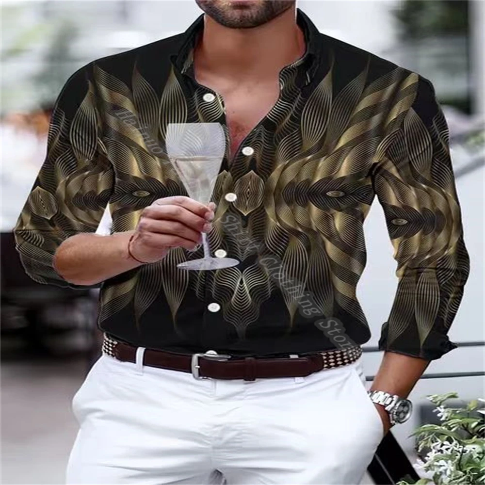 New Men's Shirt Hawaiian Style Long Sleeve Ethnic Style Premium Luxury Men's Casual Shirt Oversized XS-6XL