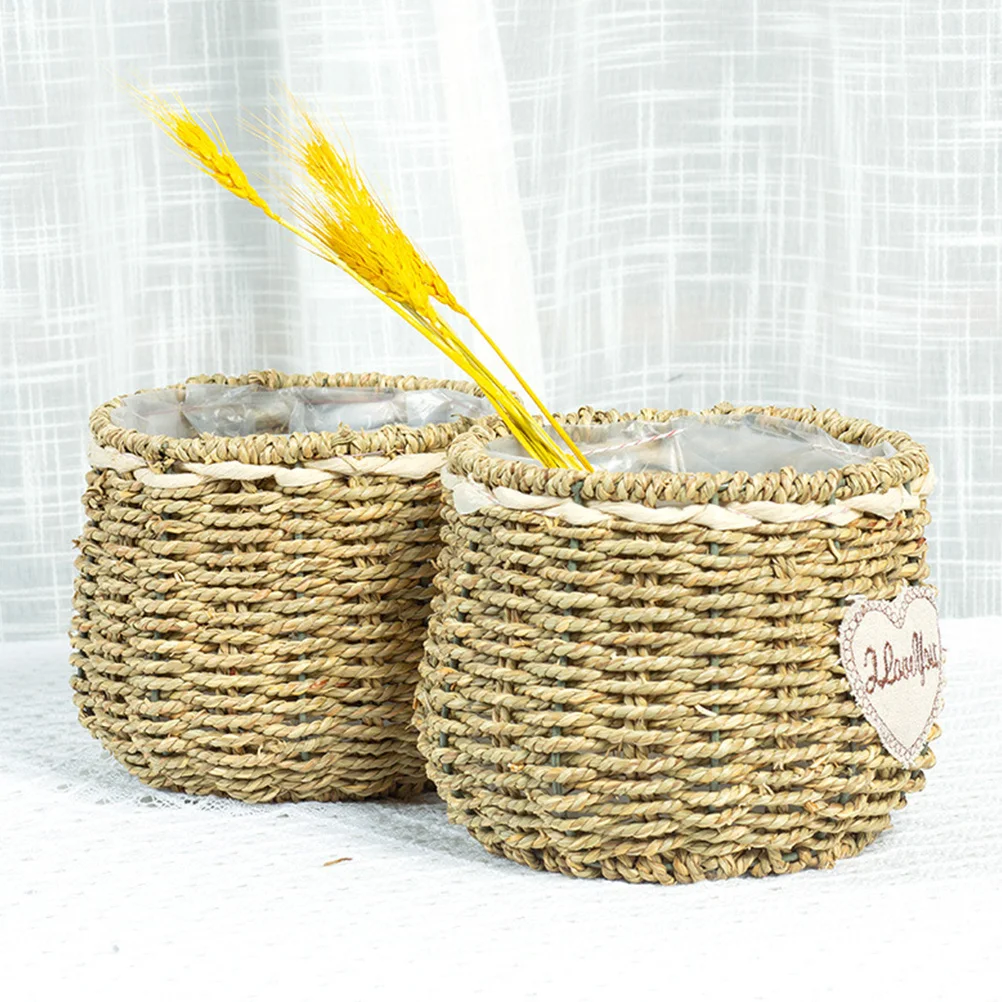 

1Pcs Straw Woven Flower Basket Khaki Handmade Durable Floral Arrangement Storage Container Rustic Decor Straw Woven Basket