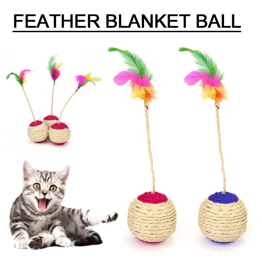 Pet Cat Toy Colored Feather Blanket Ball Claw Grinding Play Cat Interactive Toy Ball Ball Shuttlecock Sisal D9S2