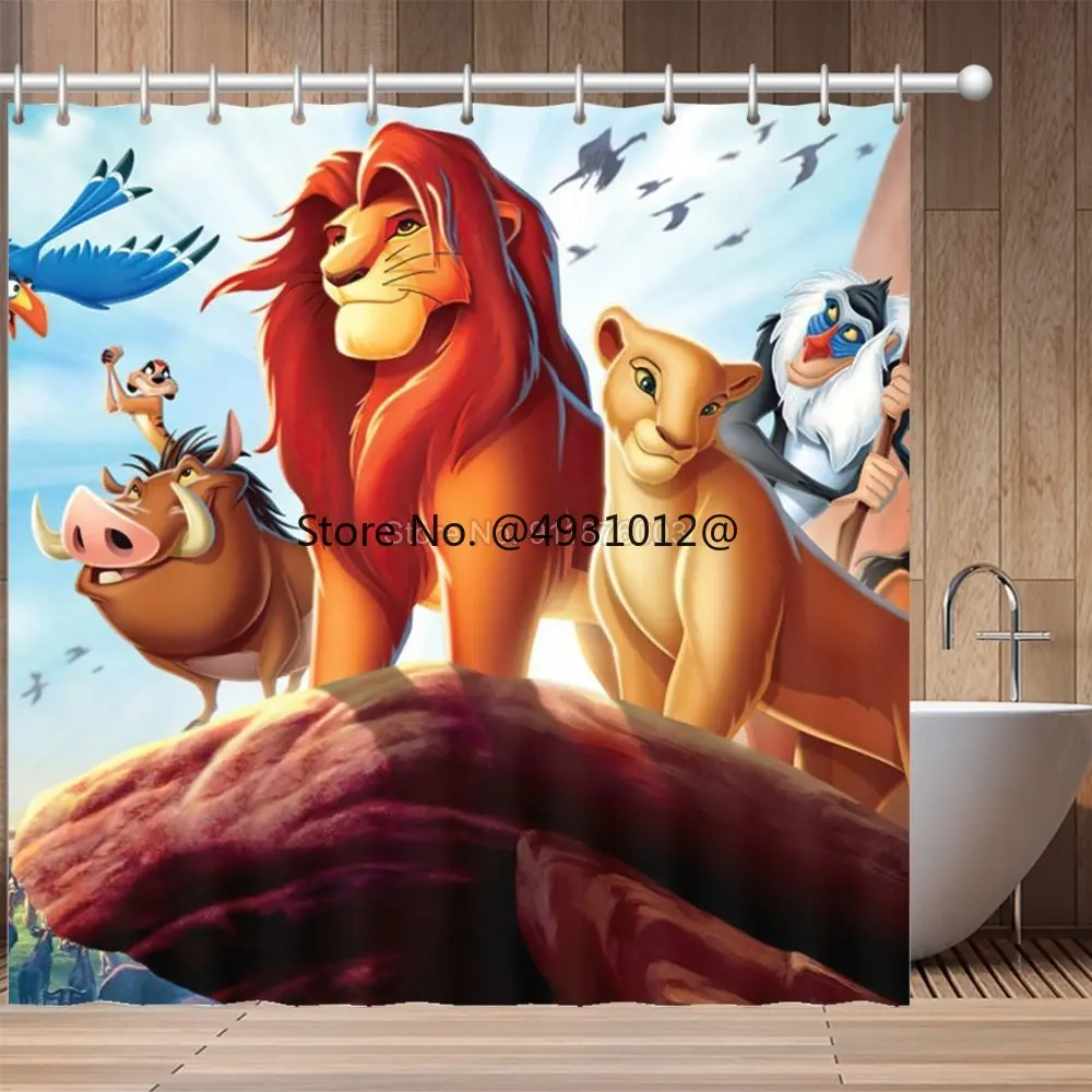 Cortina de ducha con dibujos animados del Rey León Simba, tela impermeable de Anime, resistente al moho, decoración de baño, 2024x150 cm, 180