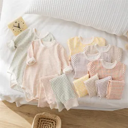 AYNIGIELL 0-18 Months Newborn Bodysuits+Pants Unisex Cotton Baby Girl Clothes Long Sleeves Newborn Baby Boy Tops+Pants 2Pec