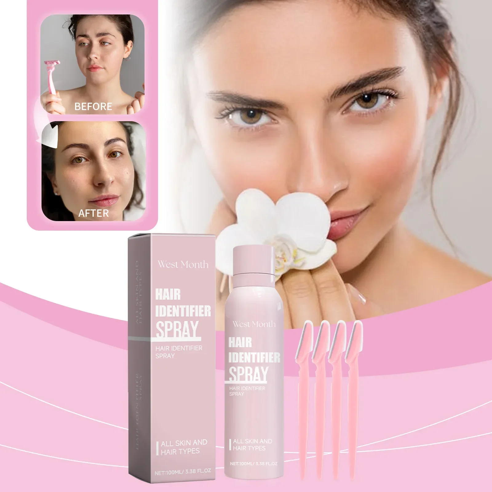 Facial Cleansing and Softening Hair Removal Spray Facial Hair Remover for Women Moisturizing and Skin Care Dermaplaner Spray