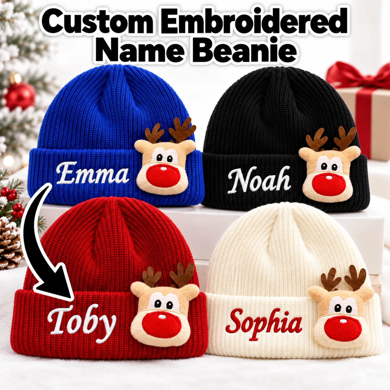 Embroidered Christmas 3D Cartoon Reindeer Knitted Hat, Cute Anti Cold Warm Plush High Elasticity Hat, Prefect Gift for Christmas