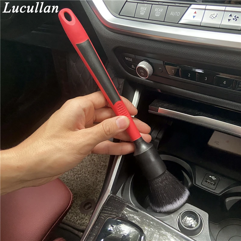 Lucullan Red Rubber Handle 28CM Car Detailing Brushes Dense Soft Hair For Interior Gently Removing Dirt & Dust