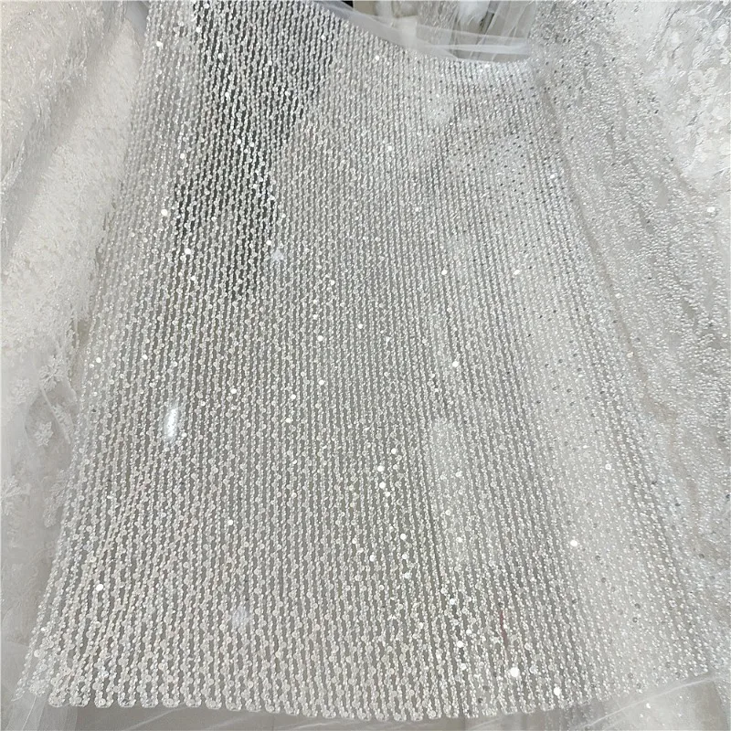 New Heavy Beaded Lace Fabric Embroidered Vertical Stripe DIY Wedding Dress Cheongsam Clothing Accessories Set