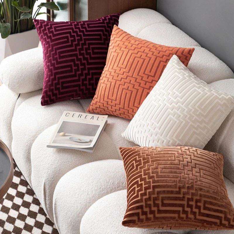 

Geometric Maze Cut Pile Cushion Cover Solid Color Modern Luxury Pillow Covers Decorative Comfortable Suede Home Sofa Pillow Case