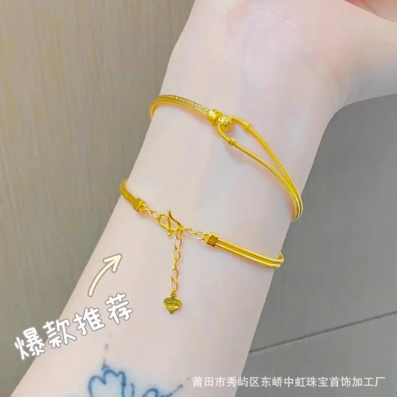 

24K Gold C-Shaped Women's Bracelet, AU999 Pure Gold - Spring Horseshoe Buckle Interlocking, Adjustable Design