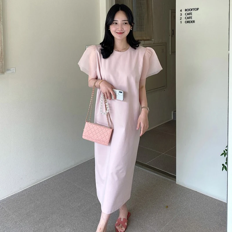 Chic Summer Hepburn Sle round Ne Loose Fit Long Dr Women's Knee-Length Fly Sve Dr Ele Casual Maxi Dr