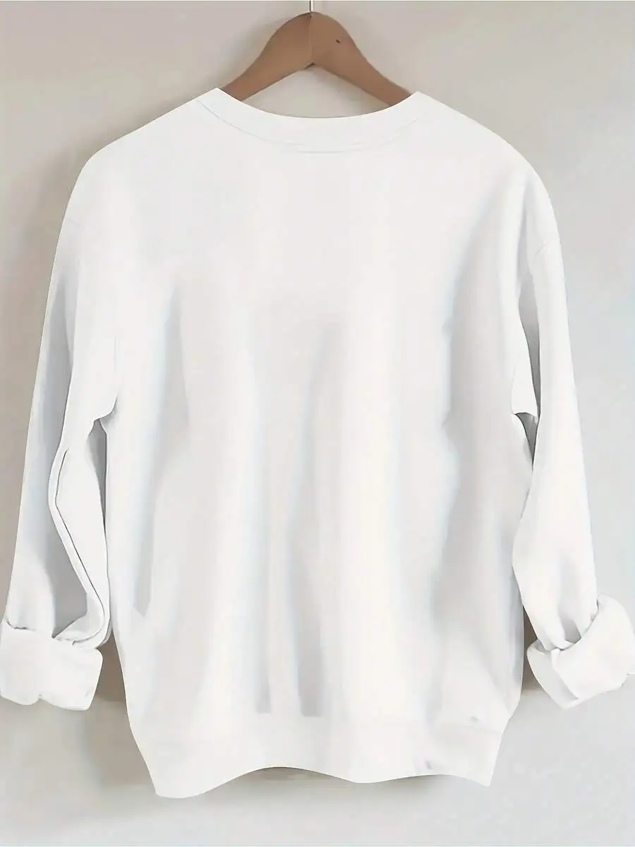 Relaxed Fit Women Casual Pullover Sweatshirt, Crew Neck Long Sleeve Streetwear Top, Versatile All Season Loungewear For Ladies Everyday Outfit