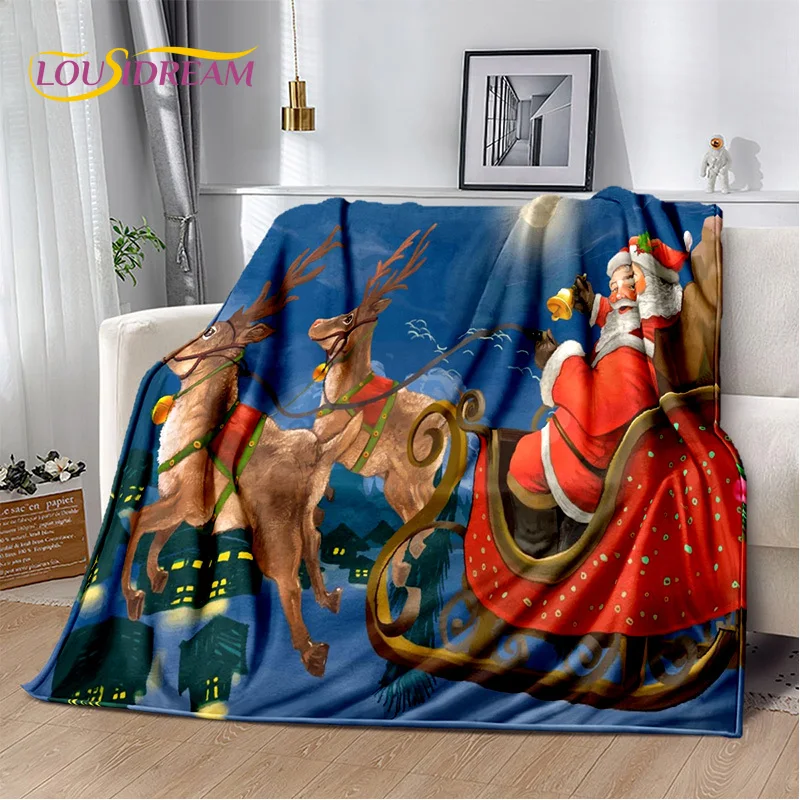 

Cartoon Santa Claus Merry Christmas Tree Kid Gift Soft Plush Blanket,Flannel Blanket Throw Blanket for Living Room Bedroom Sofa