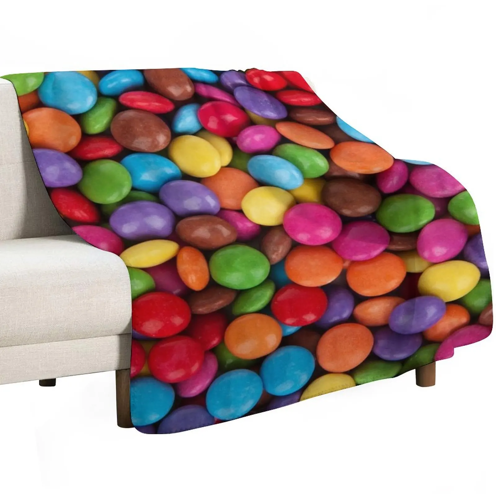 Colorful Candy Texture M&Ms Skittles Rainbow Small Round Bite Candies Throw Blanket Sofa halloween Moving Shaggy Blankets