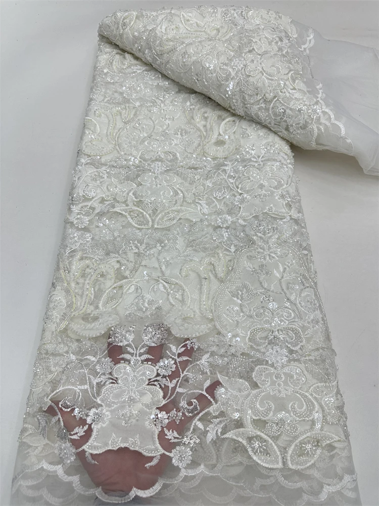 High End Fashion Design Fabric Super Top Quality Handmade White Embroidery Beads Sequins For Making Wedding Or Evening Dress RF