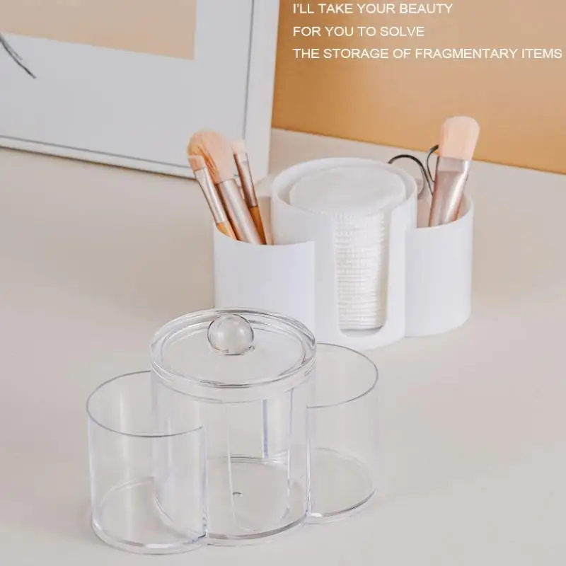 Esta caixa de armazenamento de almofadas de algodão 3 em 1 pode armazenar almofadas de algodão, almofadas removedoras de maquiagem, palitos de dente, palhetas de fio dental, sopros de pó, etc.