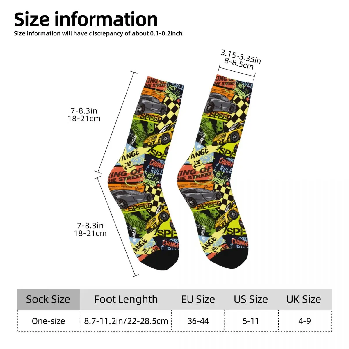 Funny Crazy Sock for Men Speed Vintage Graffiti Street Art Quality Pattern Printed Crew Sock Novelty Gift