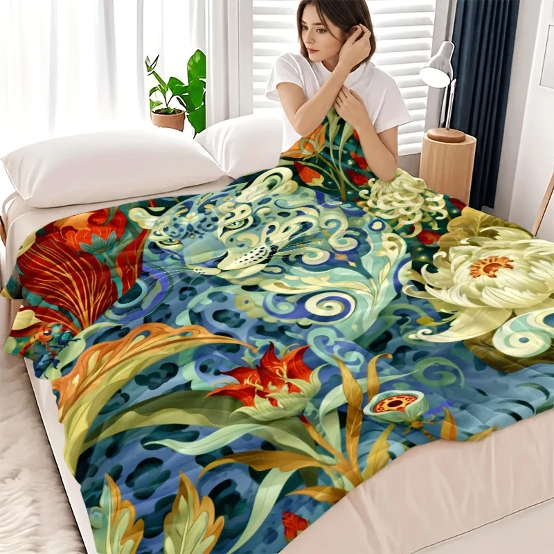 Maximalist Jungle Tapestry Blanket Throw Jaguar Print Tropical Floral Wall Hanging Sofa Decor 150x200cm