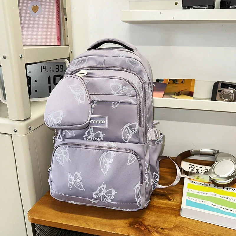 Nylon Solid Colors Butterfly Large Capacity Zipper School Bags 2025 New High Quality Interior Zipper Pocket Backpacks