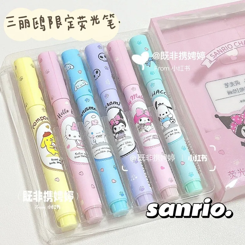 Sanrio Cute Ins Multifunctional Round Quick-drying Marker Pen Student Graffiti Painting Drawing Single Head Highlighter Pen