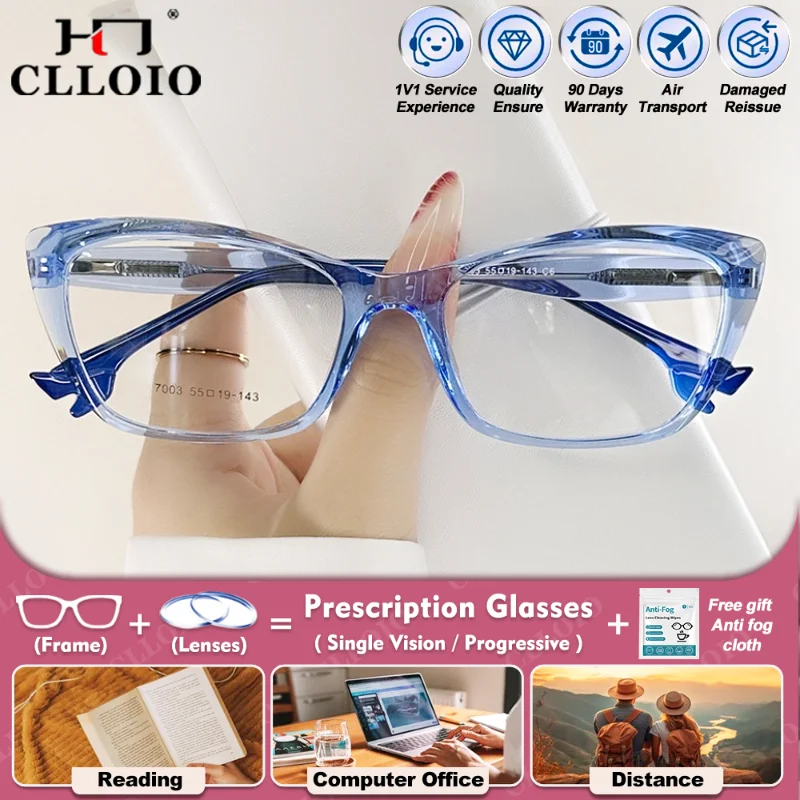 

CLLOIO New Design TR90 Cat Eye Myopia Photochromic Glasses Trendy Women Blue Light Blocking Progressive Prescription Eyeglasses