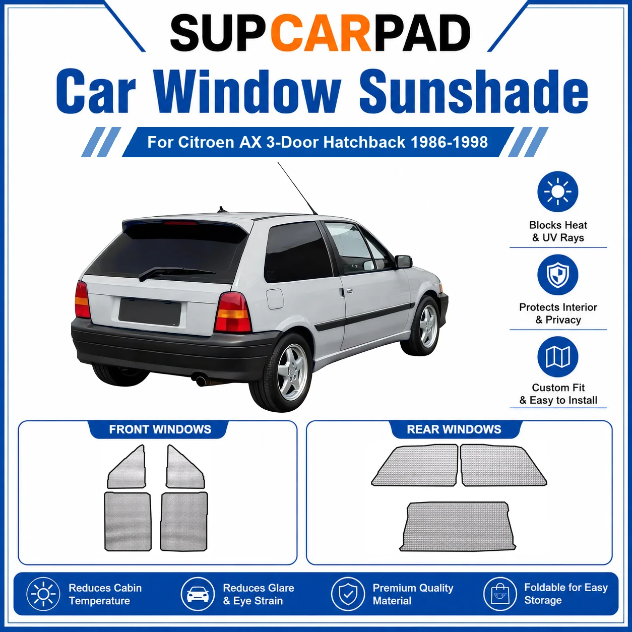 For Citroen - Citroen AX 3-Door Hatchback 1986-1998 Full Set Car Window Sunshades UV Block Privacy Heat Insulated Foldable Car C