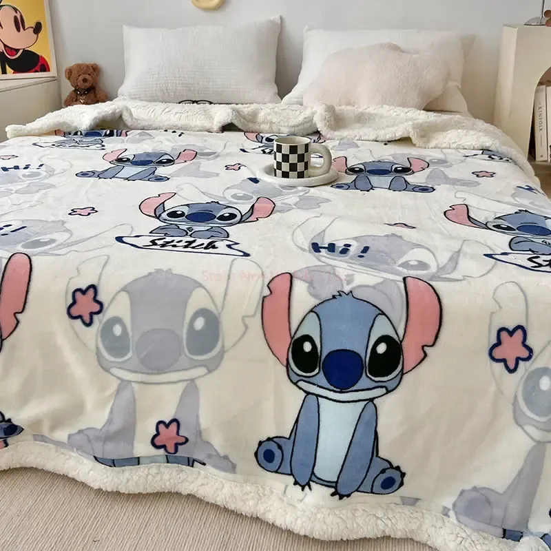 Disney Milk Flannel Children Adult Blanket Cartoon Stitch Cute Plush Air Conditioning Nap Blankets Coral Fleece Quilt Soft Shawl