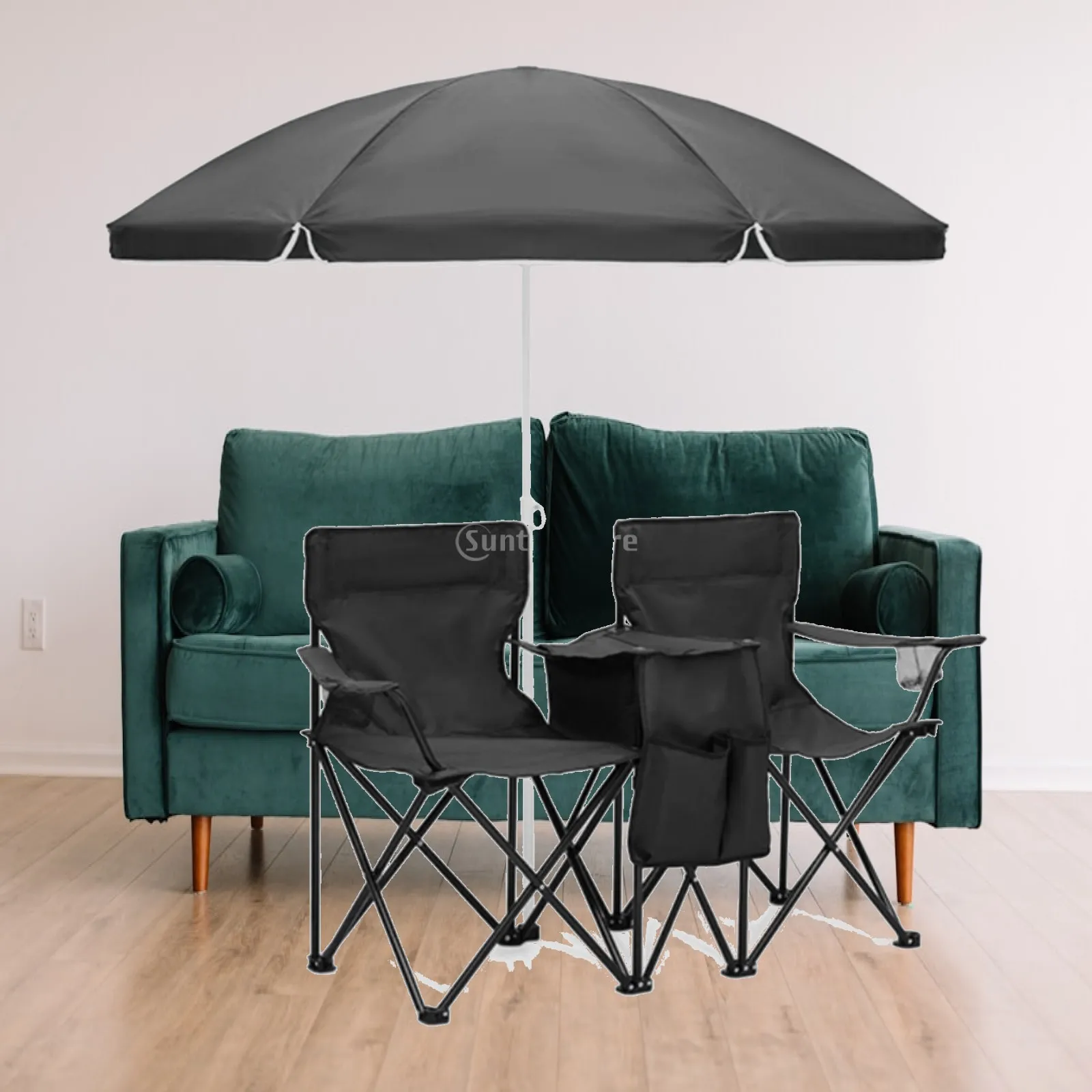 Folding Seat Chair with Sun Protection Canopy and Storage Pouch for Camping Hiking Outdoor Lounge