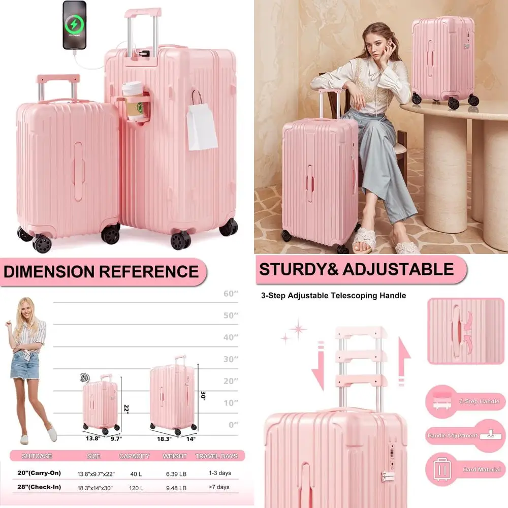 

Комплект из двух частей чемодана-спиннера с жесткой стороной, замком TSA, зарядным портом и ручной кладью для путешествий