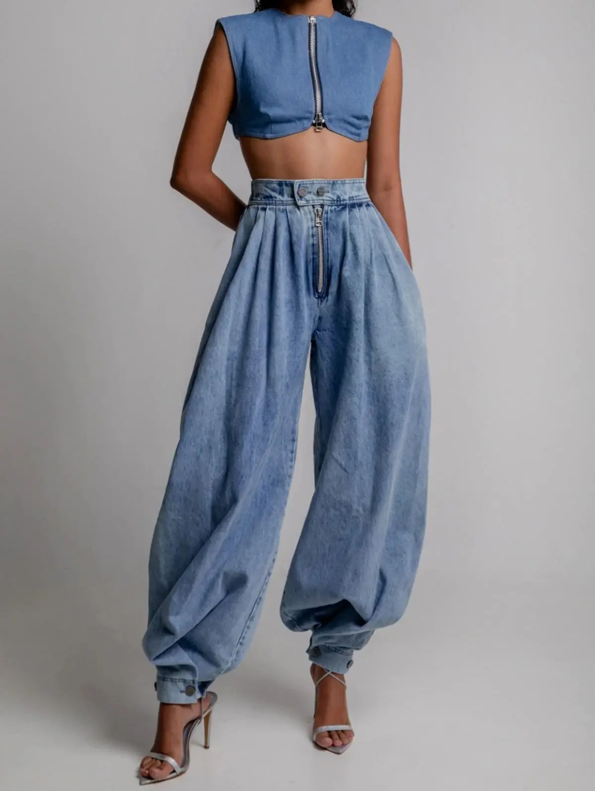 New High-waisted Zipper-closed Ankle-length Denim Pants - Relaxed Casual and Retro Style