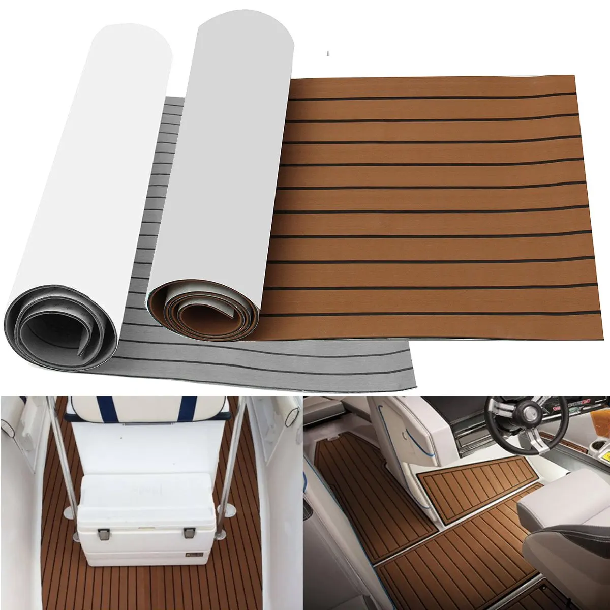 

2400*900*6mm EVA Foam Faux Teak Boat Deck Mat Brown Decking Sheet Yacht Flooring Anti Skid Mat Self Adhesive Vehicle Pad