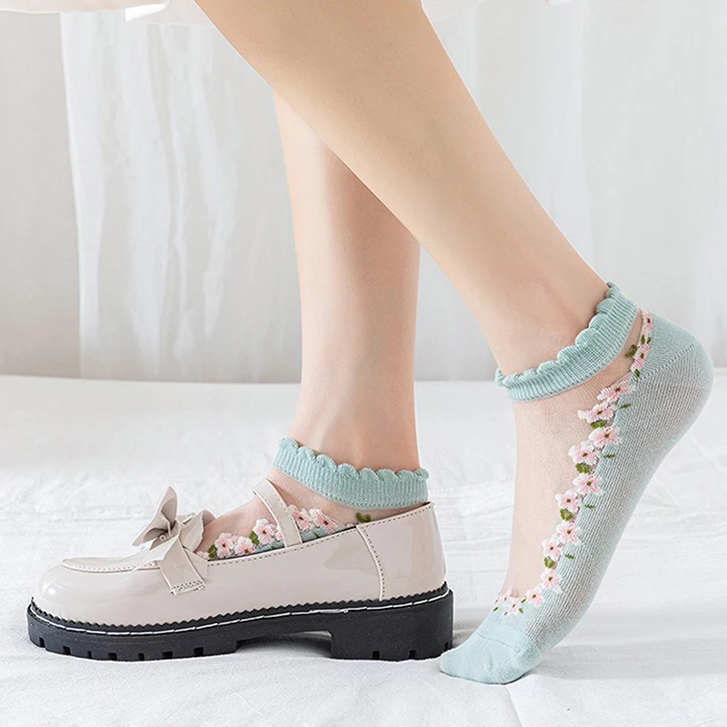 5 Pairs Breathable Short Socks Japanese Cute Little Fresh Women Socks Spring Summer Thin Crystal Boat Socks